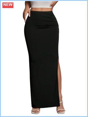 Women's High Waist Maxi Skirt Side Split Bodycon Long Skirt